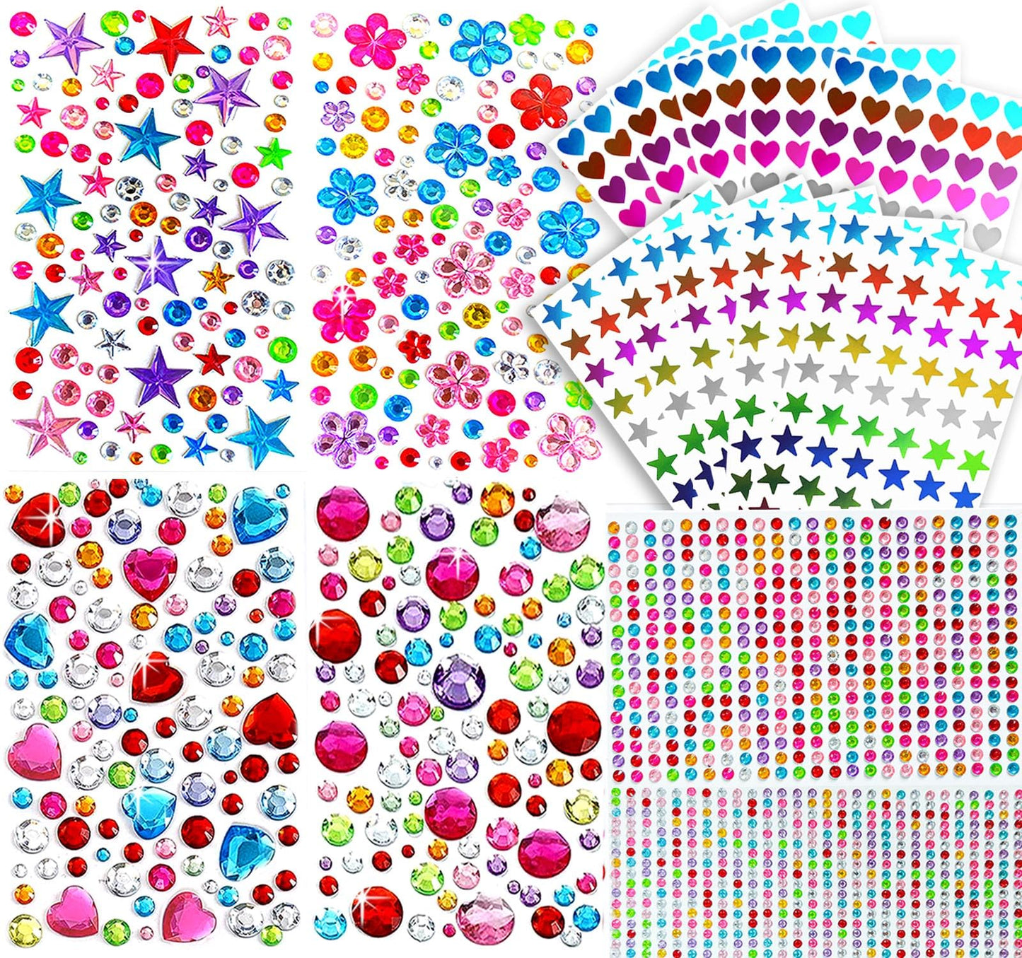 yeoeigm 2300pcs Gem Stickers for Crafts – Self-Adhesive Acrylic Rhinestones & Stars