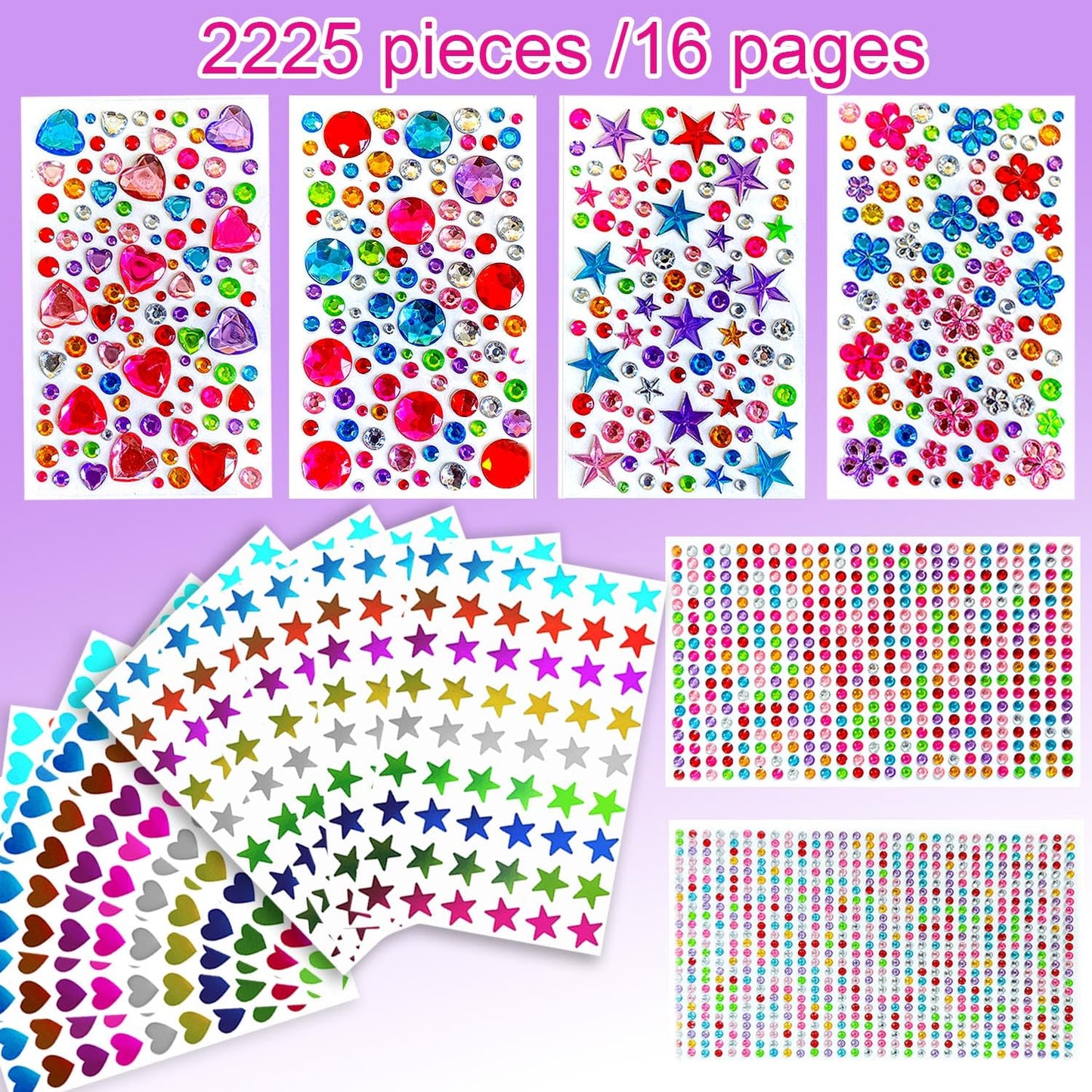 yeoeigm 2300pcs Gem Stickers for Crafts – Self-Adhesive Acrylic Rhinestones & Stars