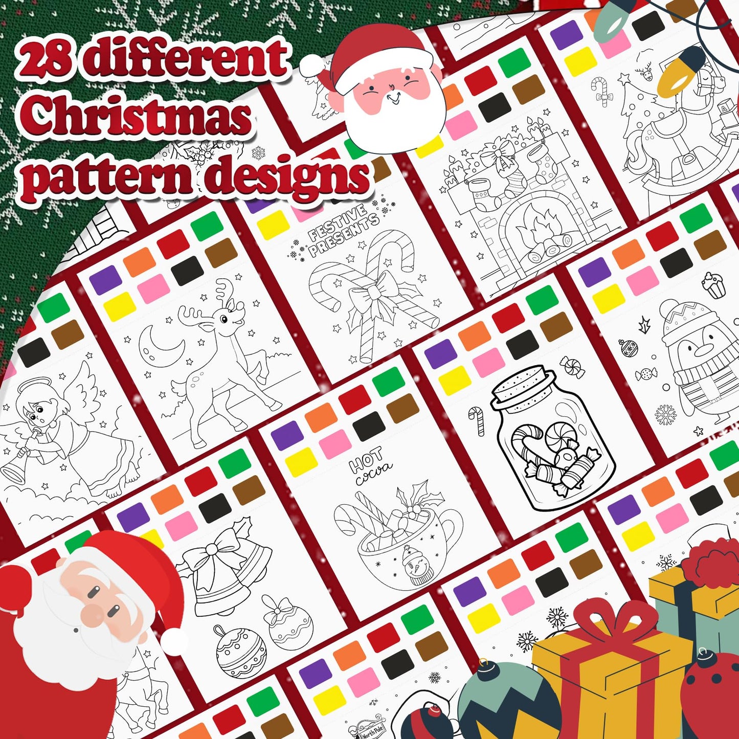 Yeolepor Christmas Watercolor Book Kit – Mess-Free Kids Painting with 28 Pages, 20 Stickers & 2 Brushes