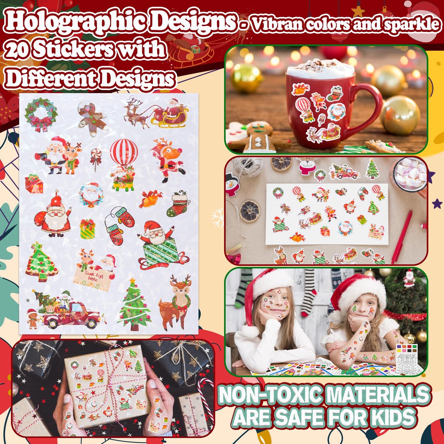 Yeolepor Christmas Watercolor Book Kit – Mess-Free Kids Painting with 28 Pages, 20 Stickers & 2 Brushes