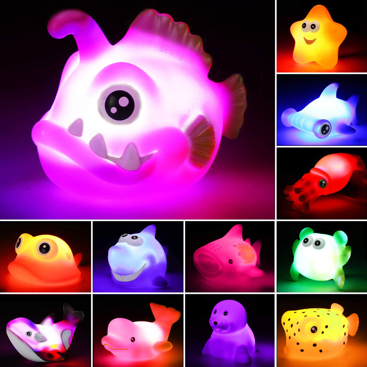 Yeonha Toys 12-Piece Light-Up Ocean Bath Toys | Floating LED Sea Animals