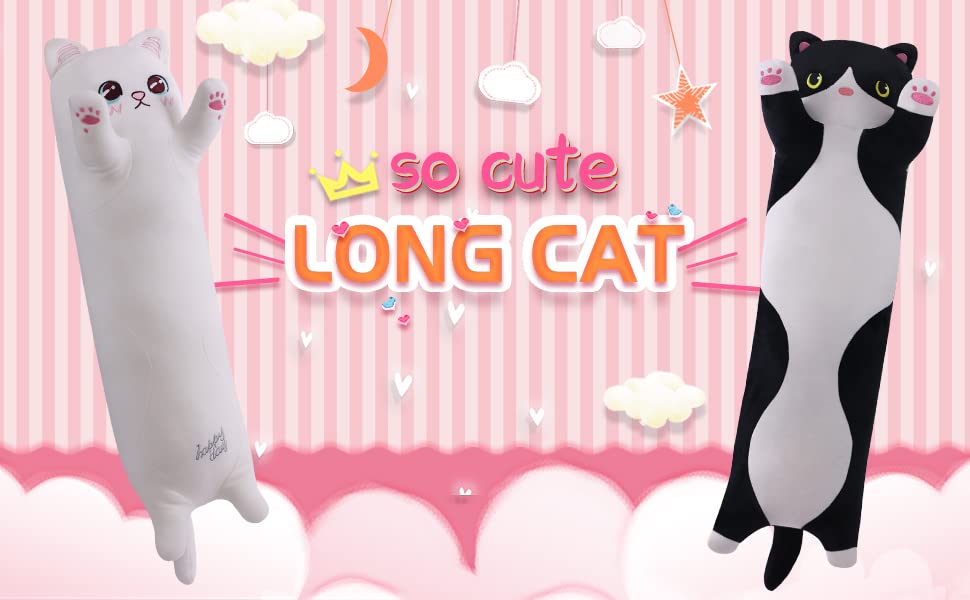 Yeqivo Black Cat Plush Pillow – Long Cat Body Pillow (50 cm)