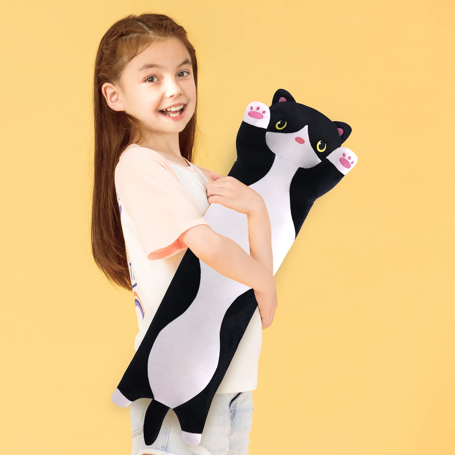 Yeqivo Black Cat Plush Pillow – Long Cat Body Pillow (50 cm)