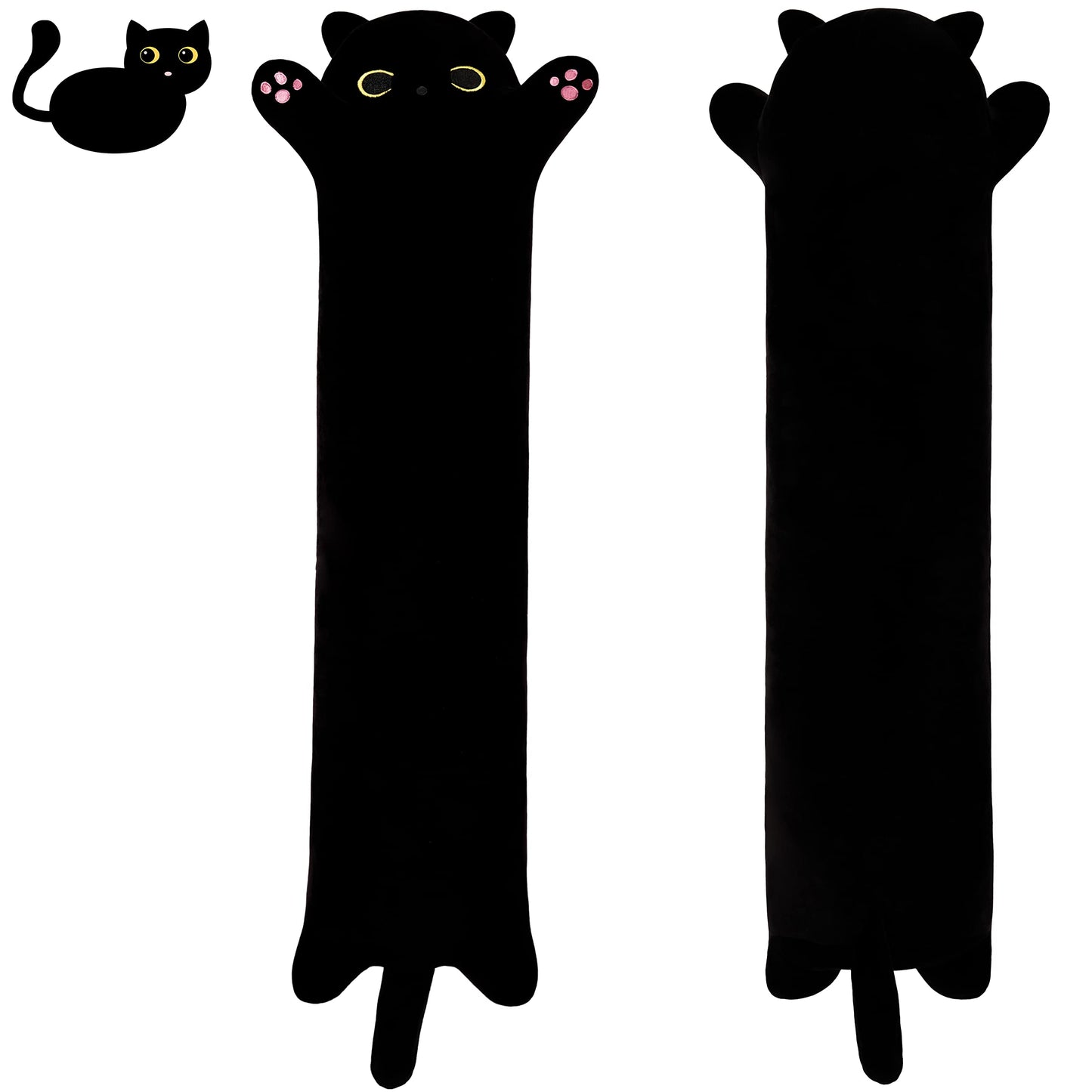 Yeqivo Black Cat Soft Plush Pillow - Long Cat Body Pillow (110cm, Black)