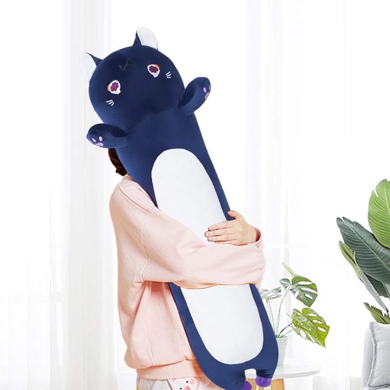 Yeqivo Cat Plush Body Pillow 110cm – Purple Kitten Plush Toy for Kids & Girlfriend