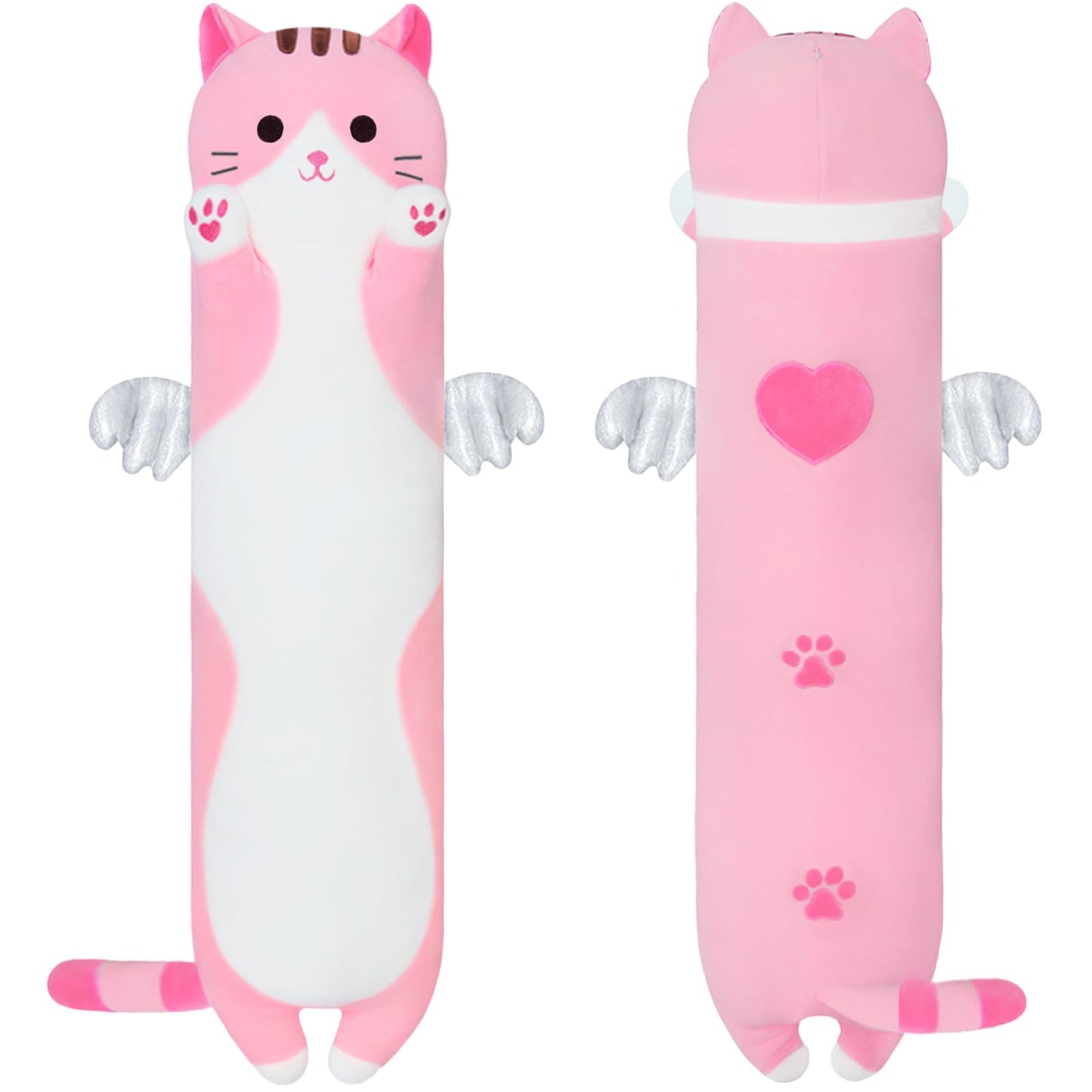 Yeqivo Pink Winged Cat Plush Pillow – Long 110cm Soft Stuffed Toy