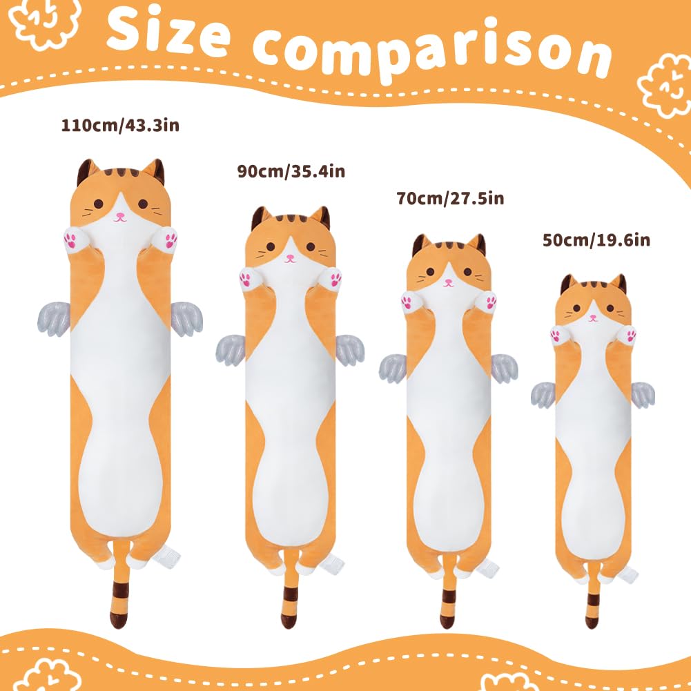 Yeqivo Cute Yellow Cat Plush Pillow – Long Plush Cat Toy (50–110cm)