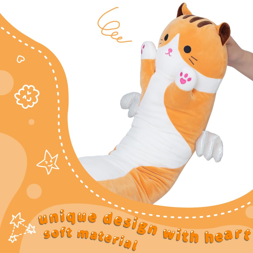 Yeqivo Cute Yellow Cat Plush Pillow – Long Plush Cat Toy (50–110cm)