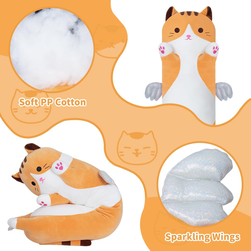 Yeqivo Cute Yellow Cat Plush Pillow – Long Plush Cat Toy (50–110cm)