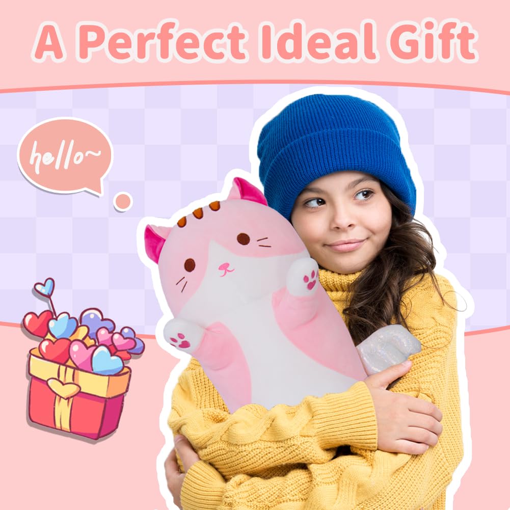 Yeqivo Pink Winged Cat Plush Pillow – Long 110cm Soft Stuffed Toy