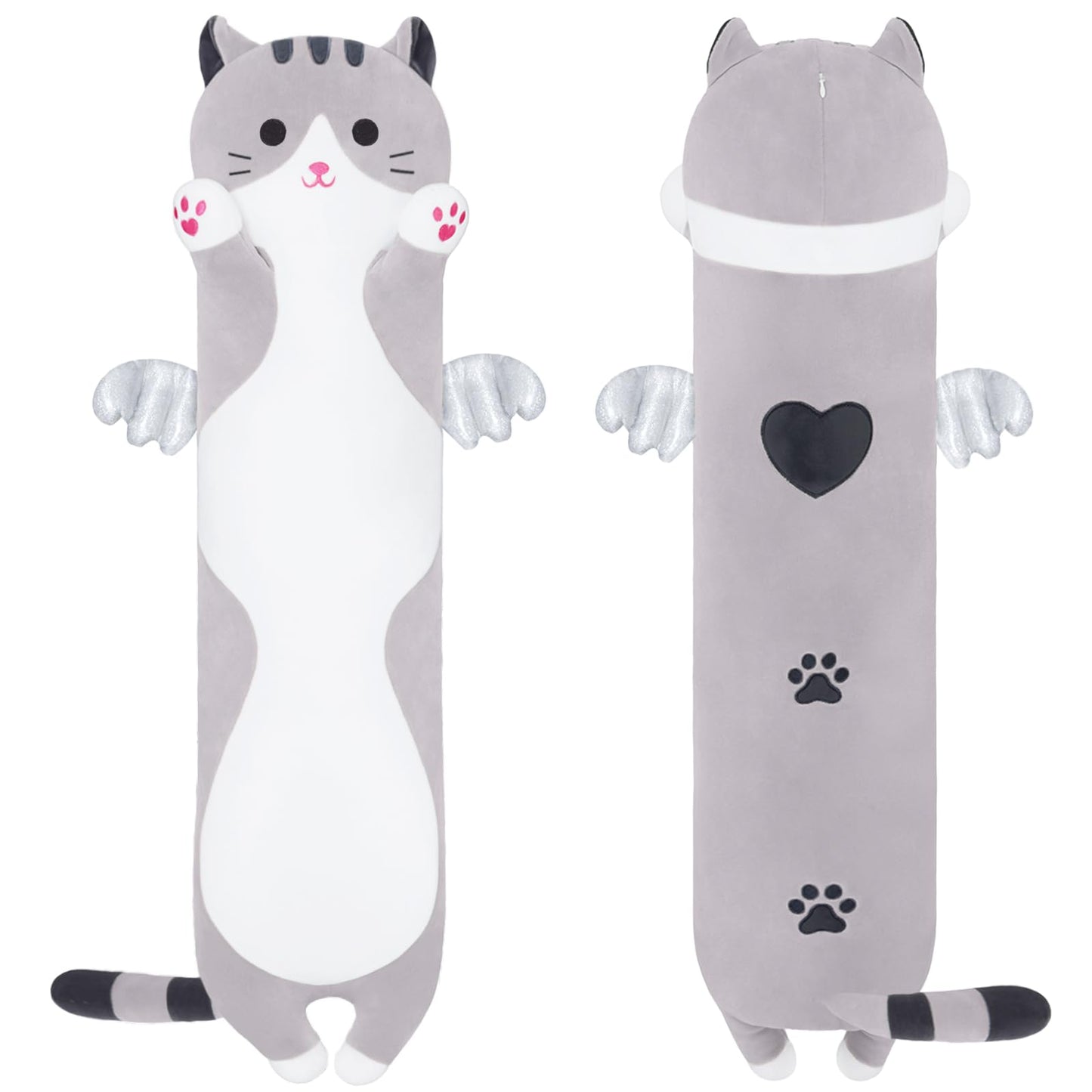 Yeqivo Soft Cat Plush Pillow – Grey Long Cat Toy (70cm) Cozy Cuddle