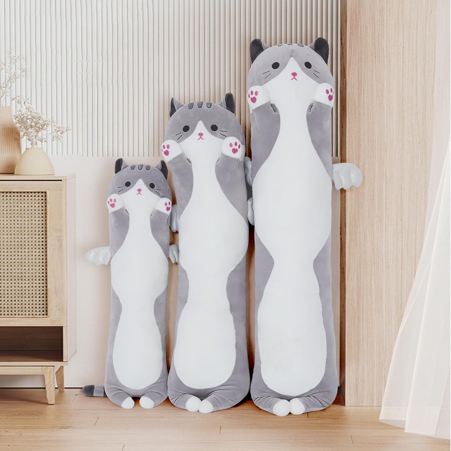 Yeqivo Soft Cat Plush Pillow – Grey Long Cat Toy (70cm) Cozy Cuddle