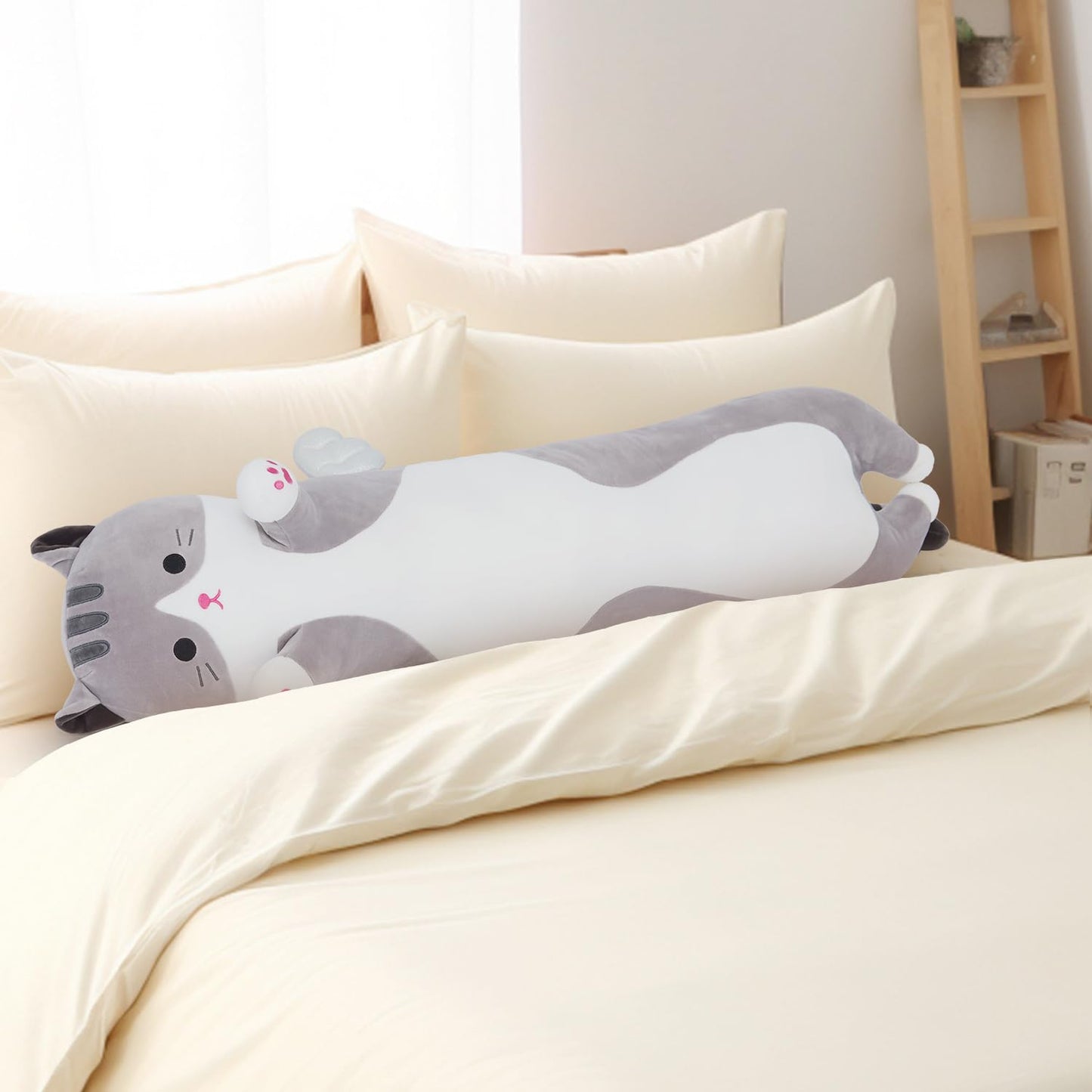 Yeqivo Soft Cat Plush Pillow – Grey Long Cat Toy (70cm) Cozy Cuddle