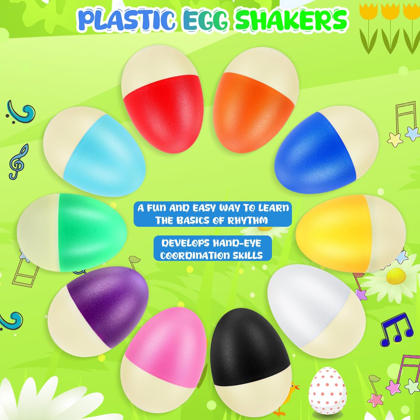 Yeshone 100-Piece Egg Shaker Set – Colorful Plastic Percussion for Kids