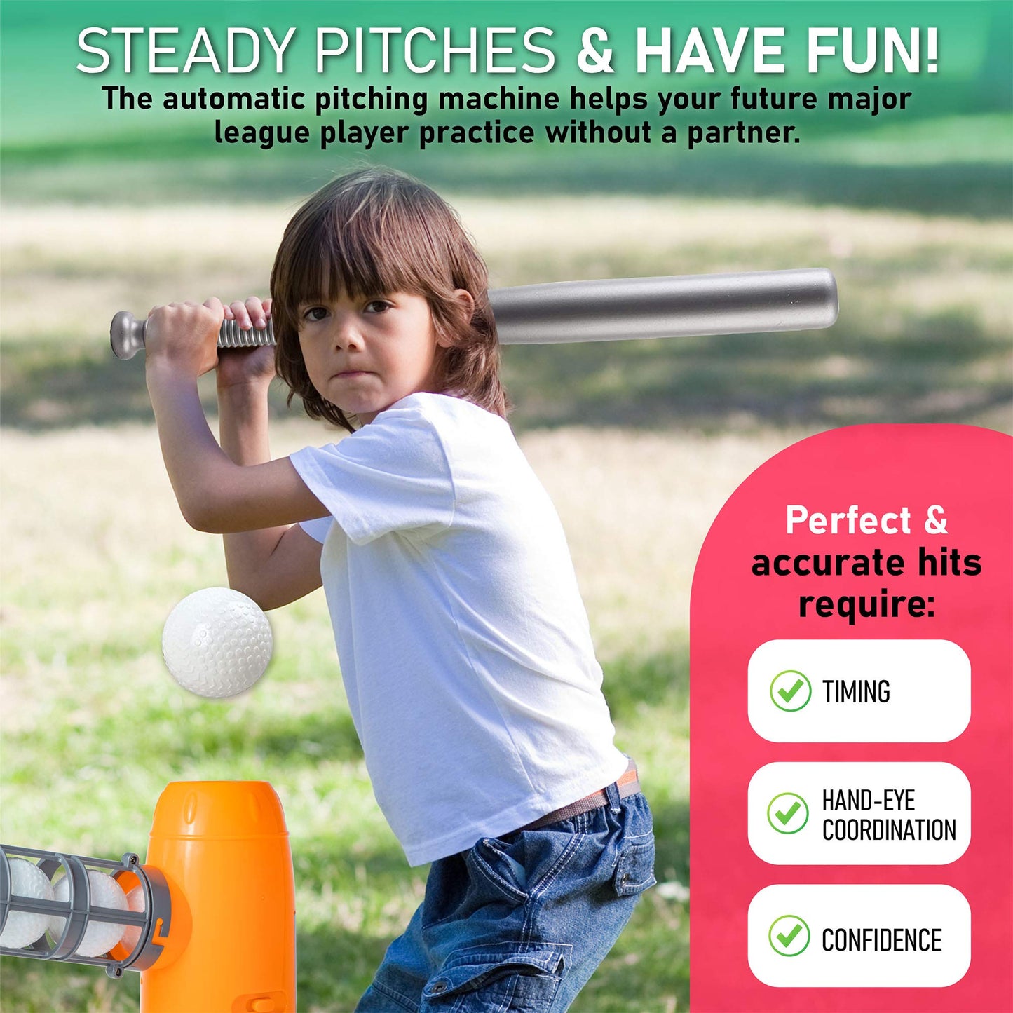 YESMARKS Kids Auto Pitching Machine – Outdoor Baseball Training Set with 10 Balls, Bat & Bag