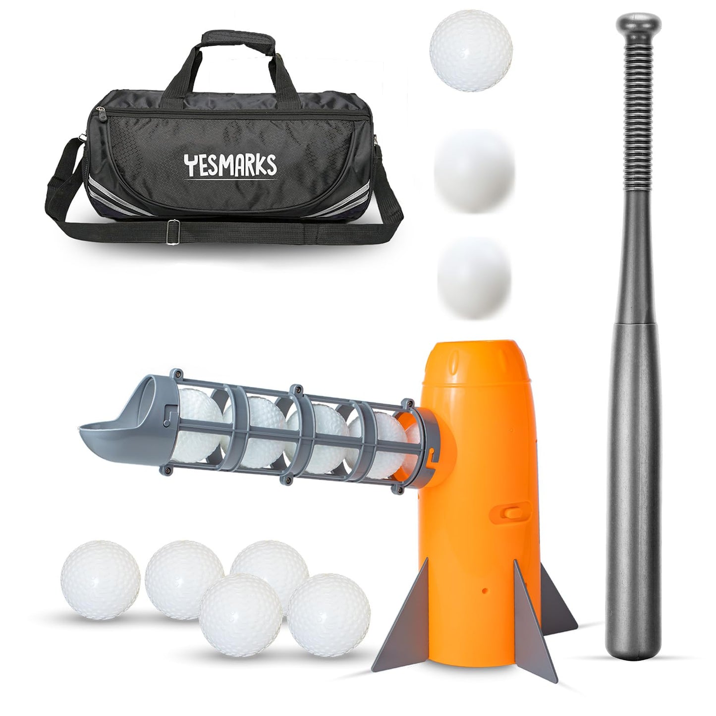 YESMARKS Kids Auto Pitching Machine – Outdoor Baseball Training Set with 10 Balls, Bat & Bag