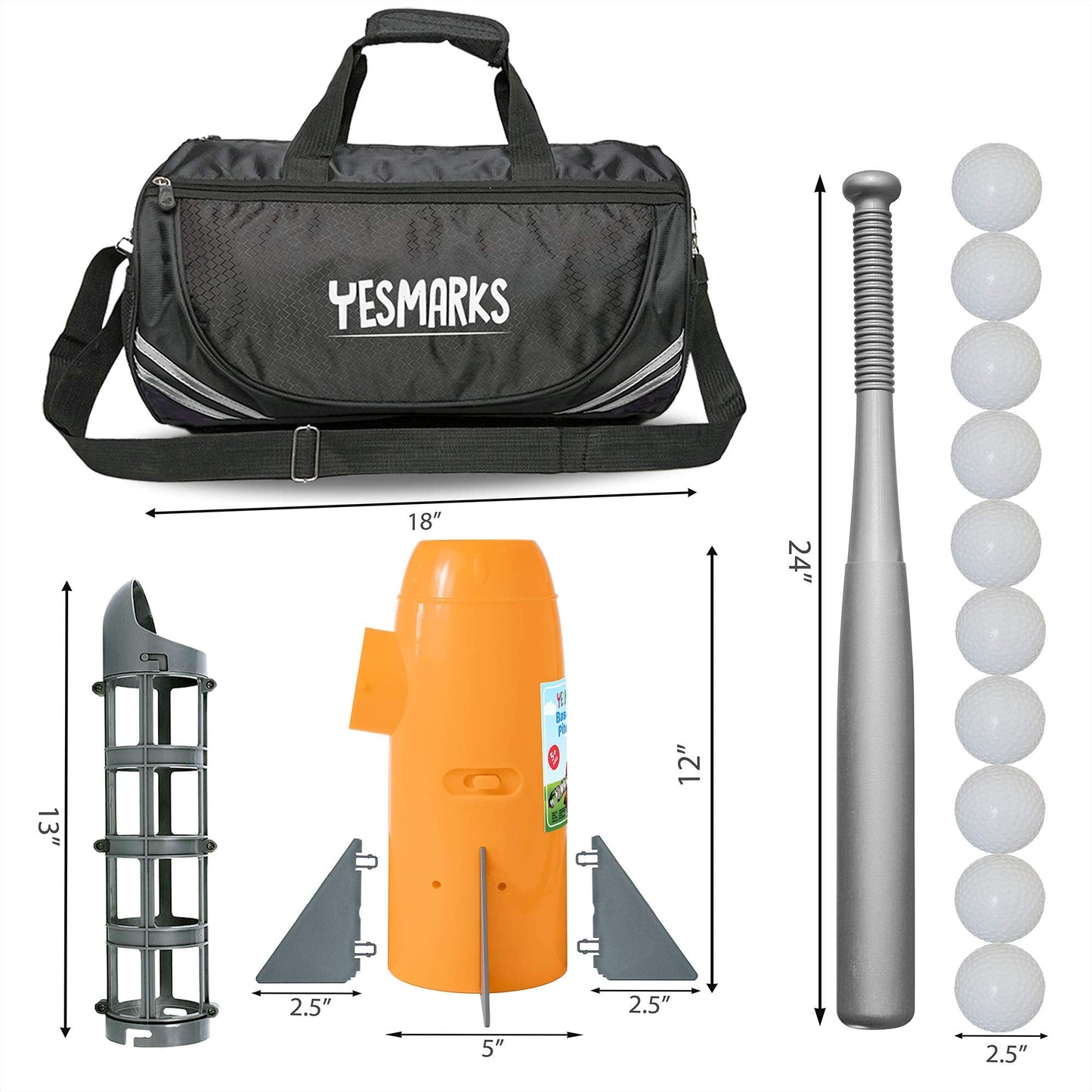 YESMARKS Kids Auto Pitching Machine – Outdoor Baseball Training Set with 10 Balls, Bat & Bag
