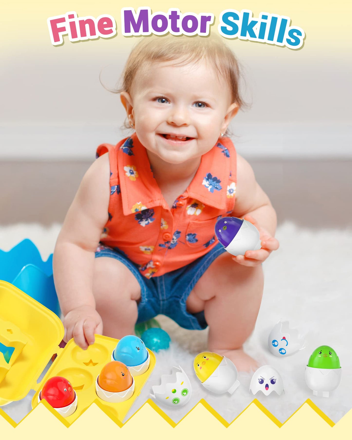 Yetonamr Easter Eggs Toys for Toddlers - Montessori Matching Eggs with Chirping Chicks