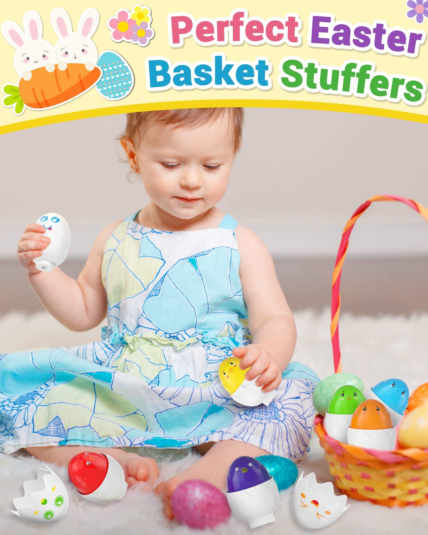 Yetonamr Easter Eggs Toys for Toddlers - Montessori Matching Eggs with Chirping Chicks