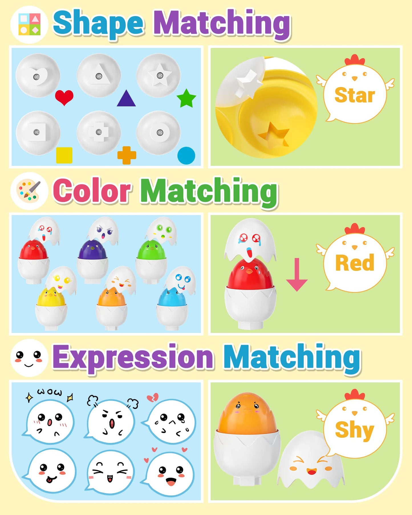 Yetonamr Easter Eggs Toys for Toddlers - Montessori Matching Eggs with Chirping Chicks
