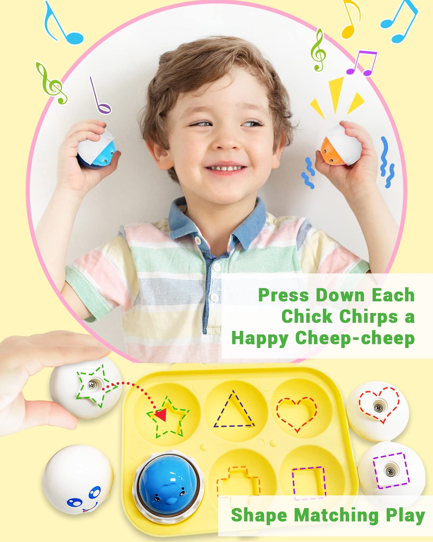 Yetonamr Easter Eggs Toys for Toddlers - Montessori Matching Eggs with Chirping Chicks