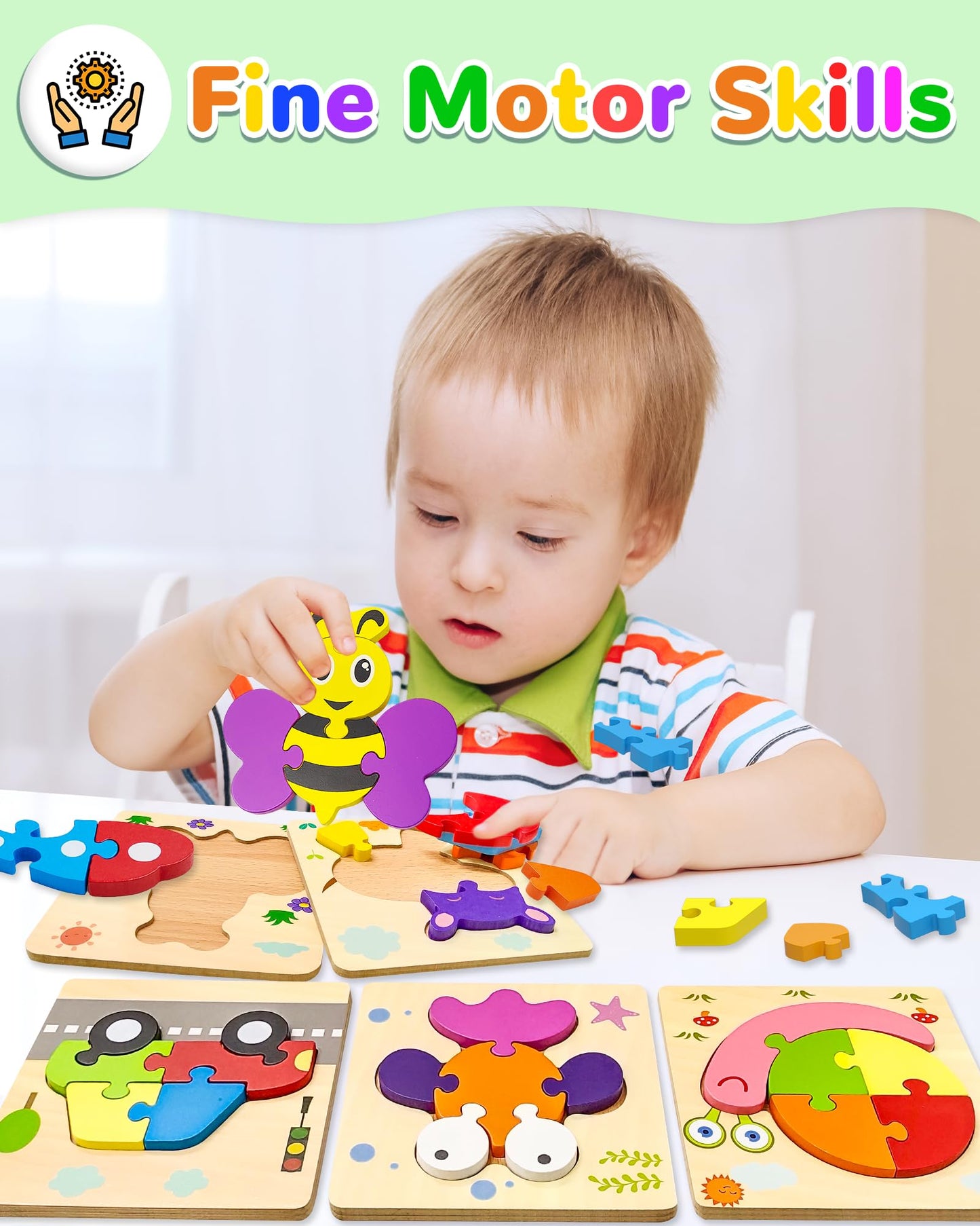 Yetonamr Wooden Toddler Puzzles – 12 Vehicle Shape Montessori Toys