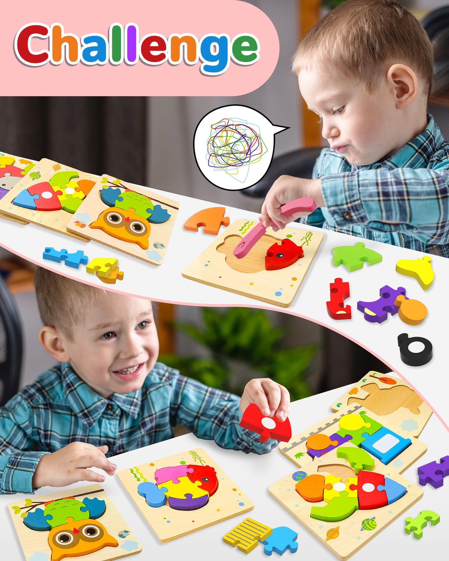 Yetonamr Wooden Toddler Puzzles – 12 Vehicle Shape Montessori Toys