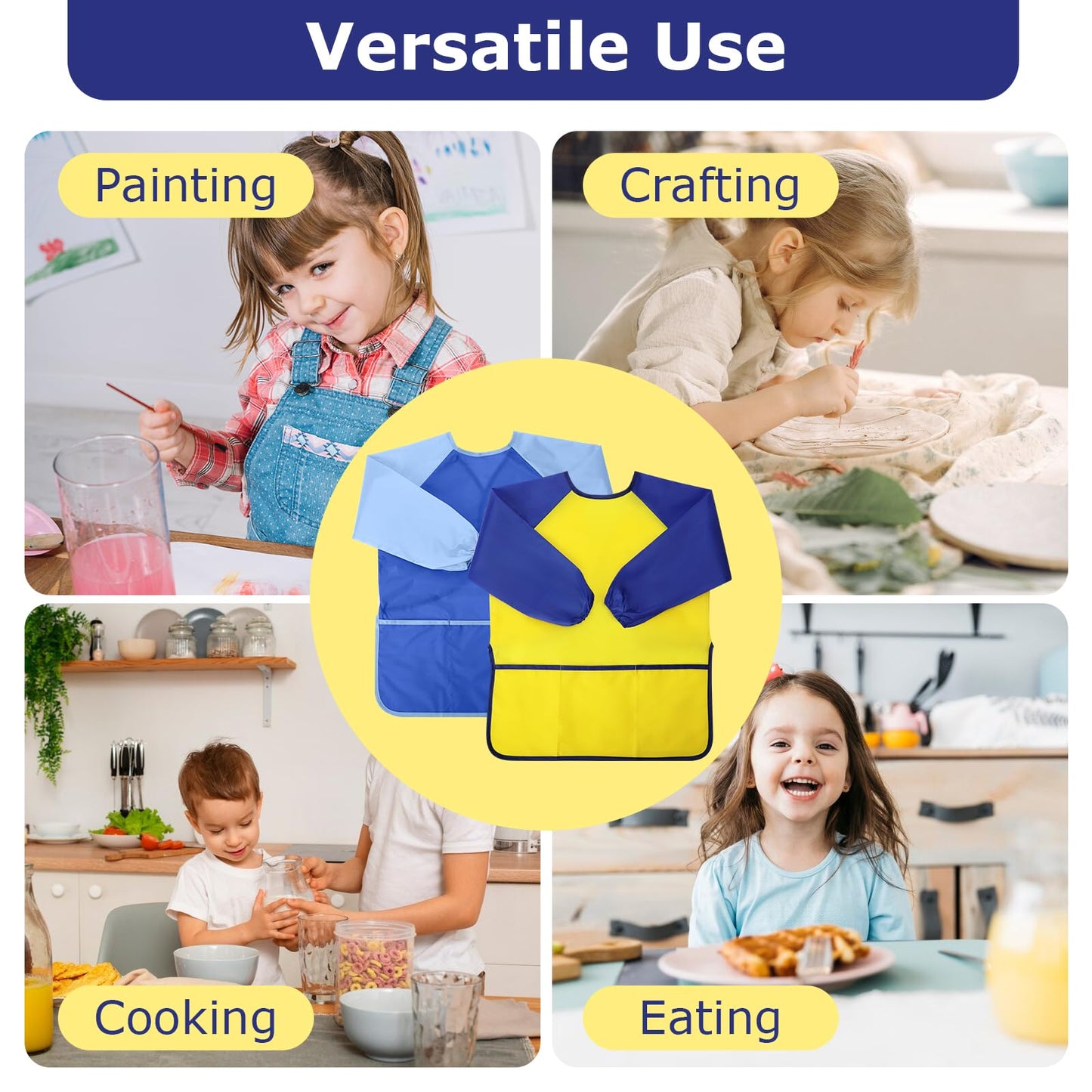 Yeunmu Kids Painting Apron 2 Pack – Waterproof Toddler Art Smocks for Ages 2-8 with Long Sleeves & 3 Pockets