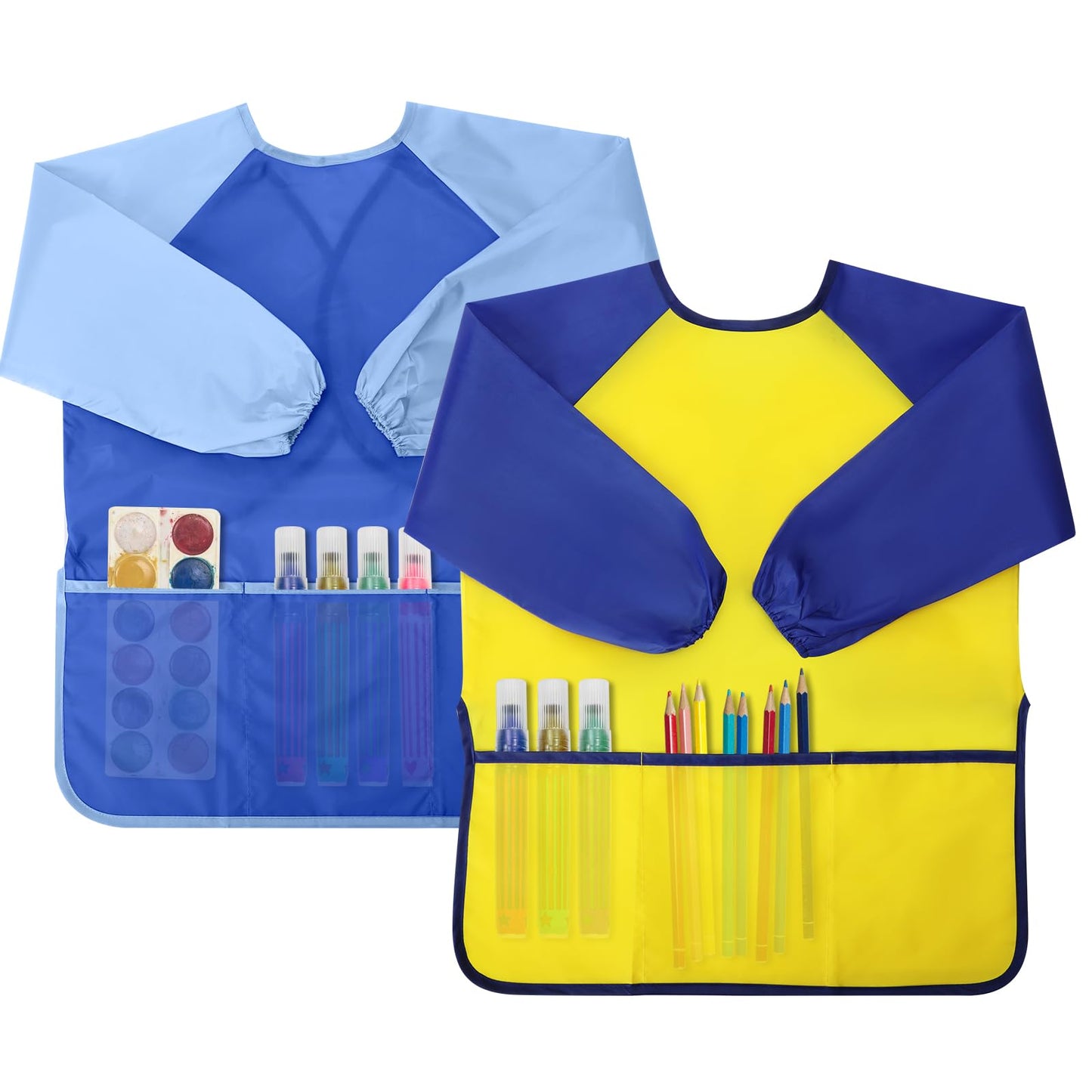 Yeunmu Kids Painting Apron 2 Pack – Waterproof Toddler Art Smocks for Ages 2-8 with Long Sleeves & 3 Pockets