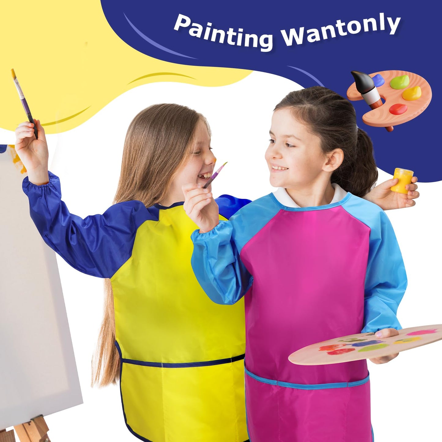 Yeunmu Kids Painting Apron 2 Pack – Waterproof Toddler Art Smocks for Ages 2-8 with Long Sleeves & 3 Pockets