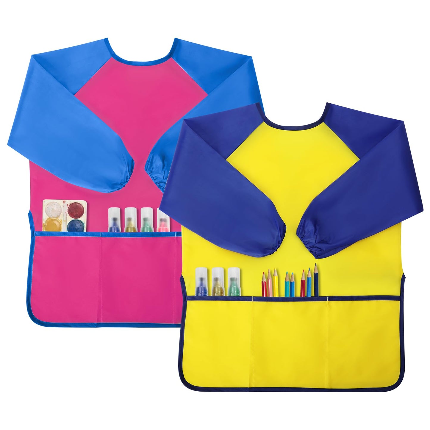 Yeunmu Kids Painting Apron 2 Pack – Waterproof Toddler Art Smocks for Ages 2-8 with Long Sleeves & 3 Pockets