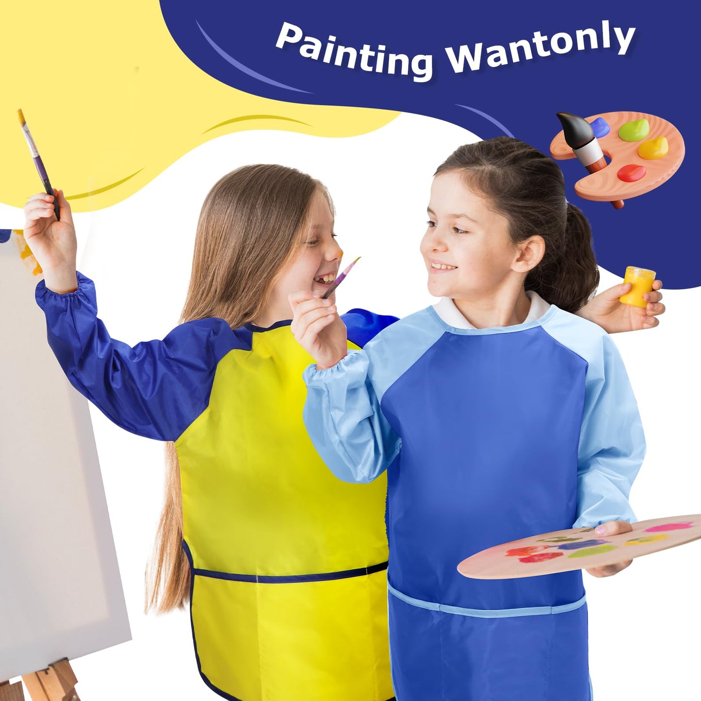 Yeunmu Kids Painting Apron 2 Pack – Waterproof Toddler Art Smocks for Ages 2-8 with Long Sleeves & 3 Pockets