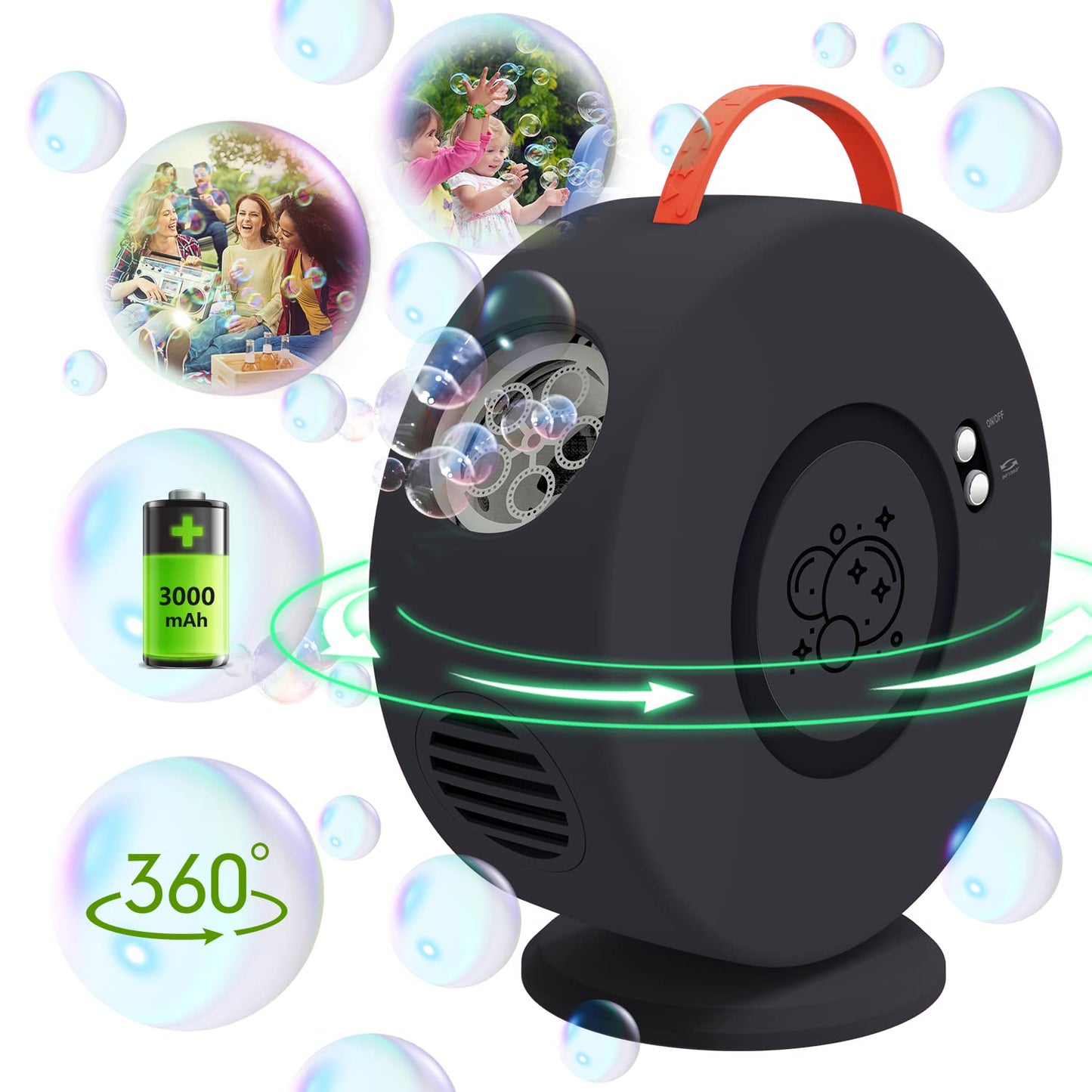 Yevohadt Bubble Machine for Kids – Auto Rotating 90°/360°, Rechargeable Bubble Blower for Outdoor Parties