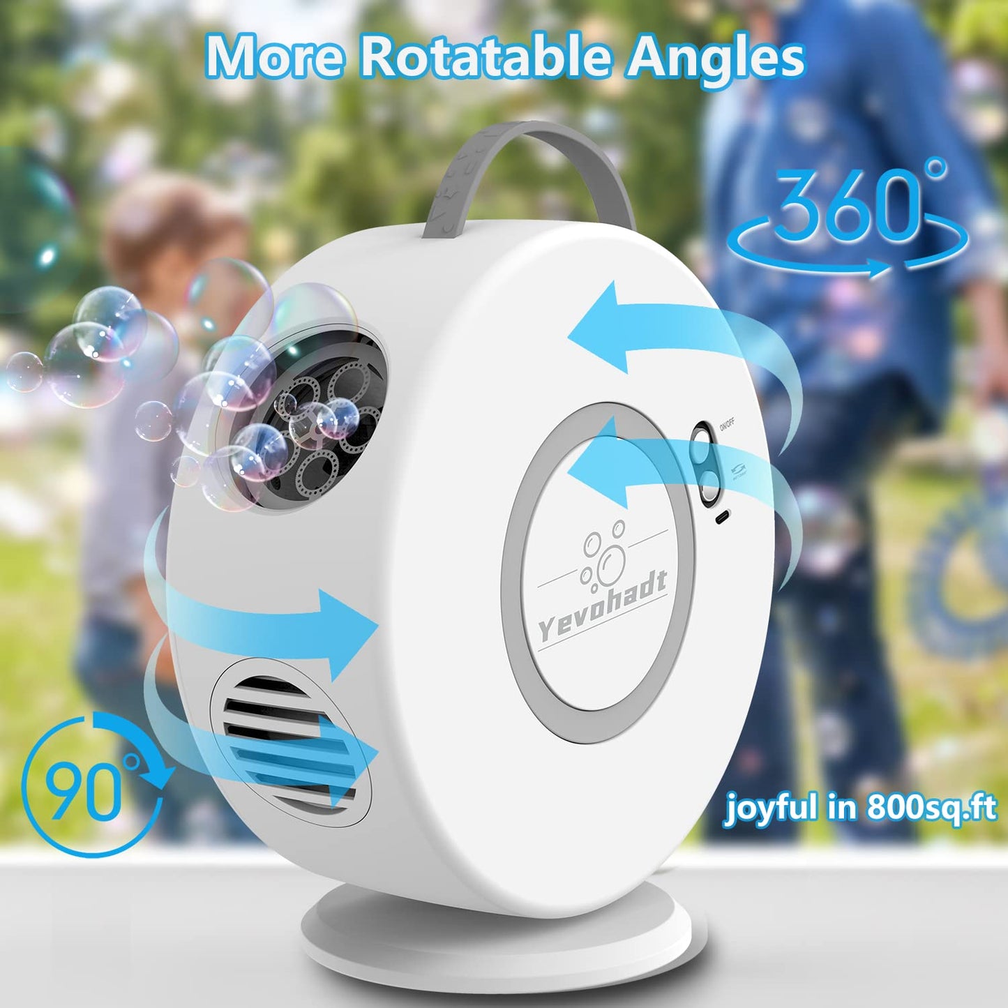 Yevohadt Bubble Machine for Kids – 90°/360° Auto Rotatable, Rechargeable