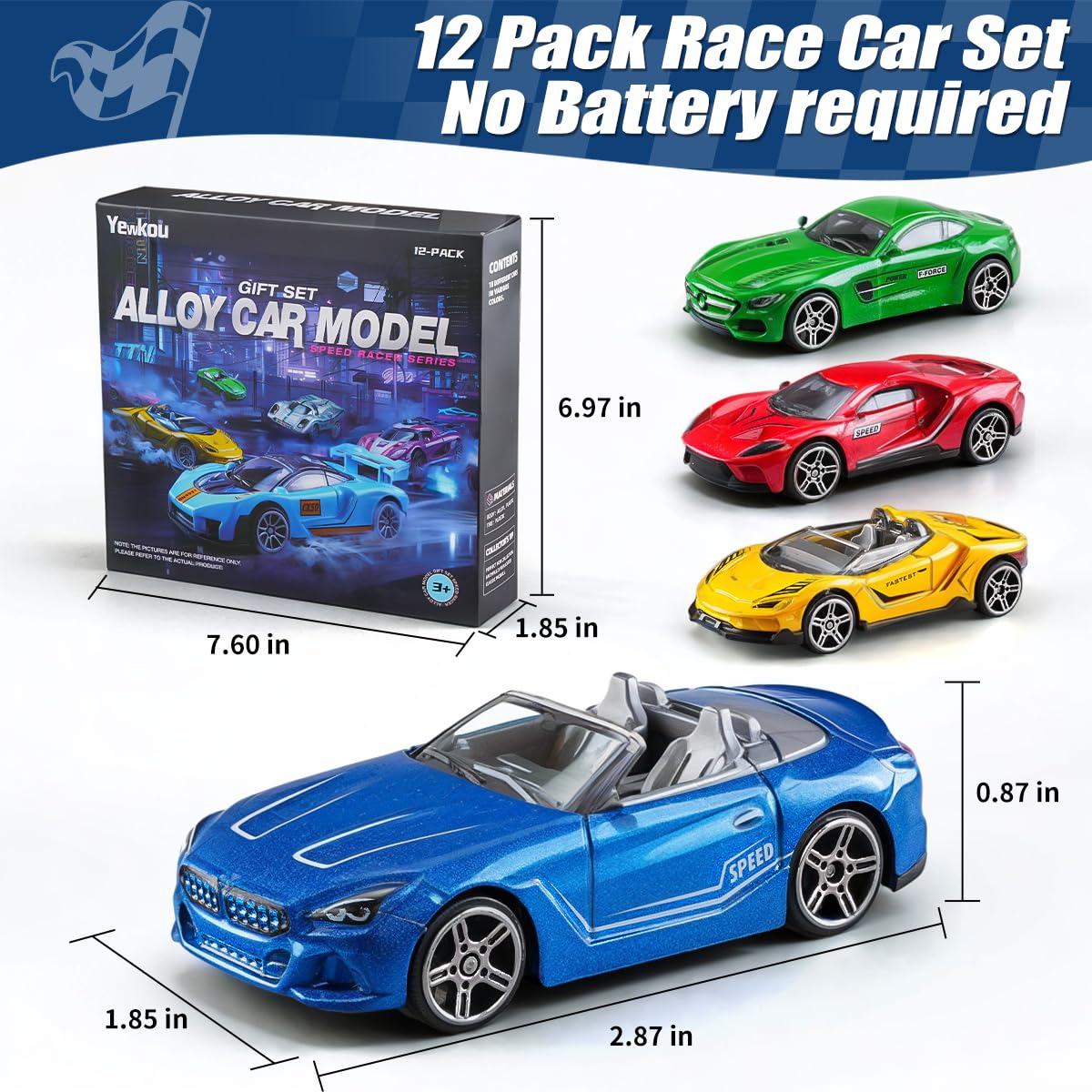 Yewkou 1:64 Scale Die-Cast Car 12-Pack – Pickup, Racing & Sports Cars for Display or Play