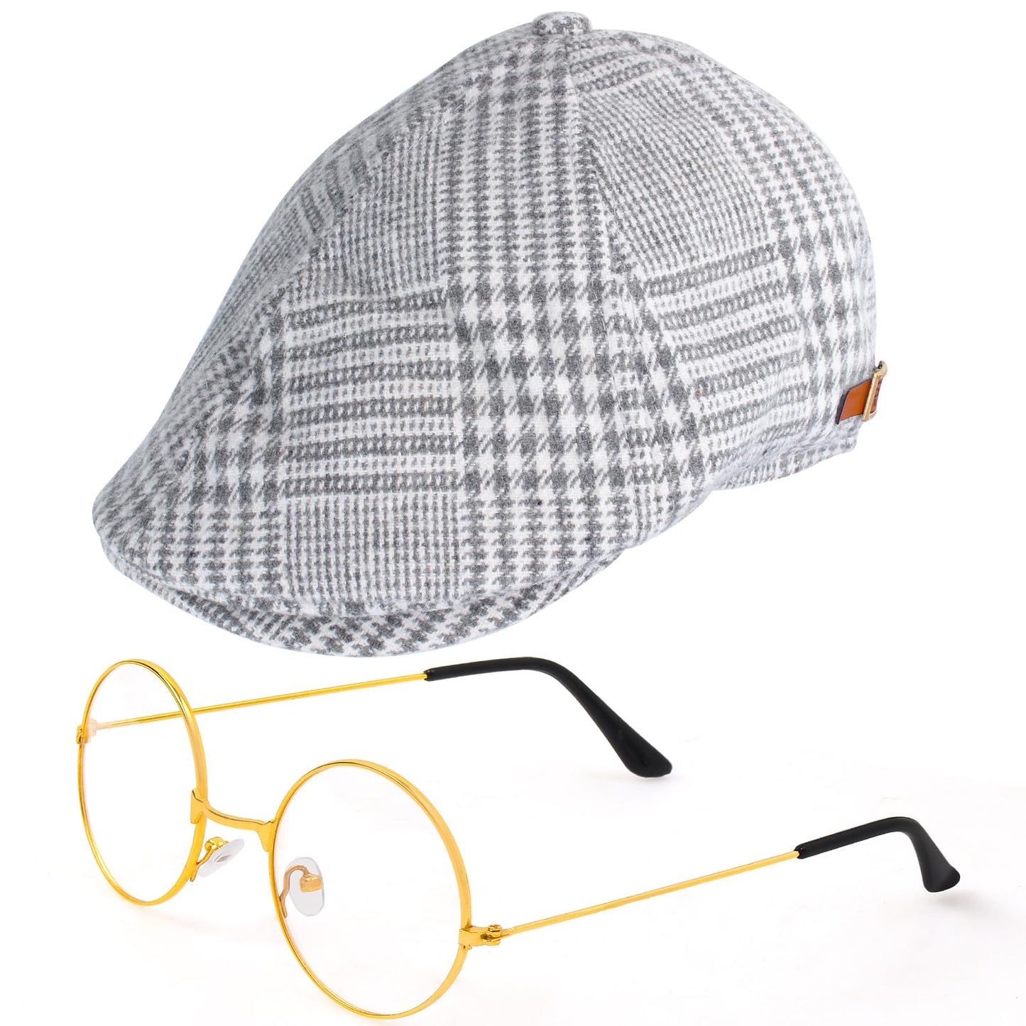 Yewong Kids Old Man Costume Set – Beret Hat, Glasses, Inflatable Cane, Bow Tie & Mustache Eyebrows