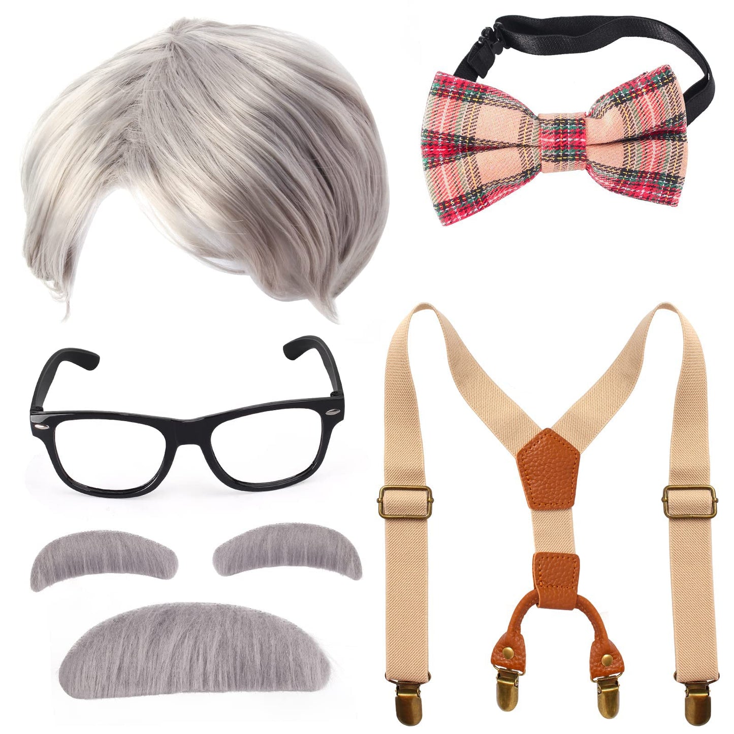 Yewong Kids Old Man Costume Set – Grandpa Wig, Suspenders & Accessories