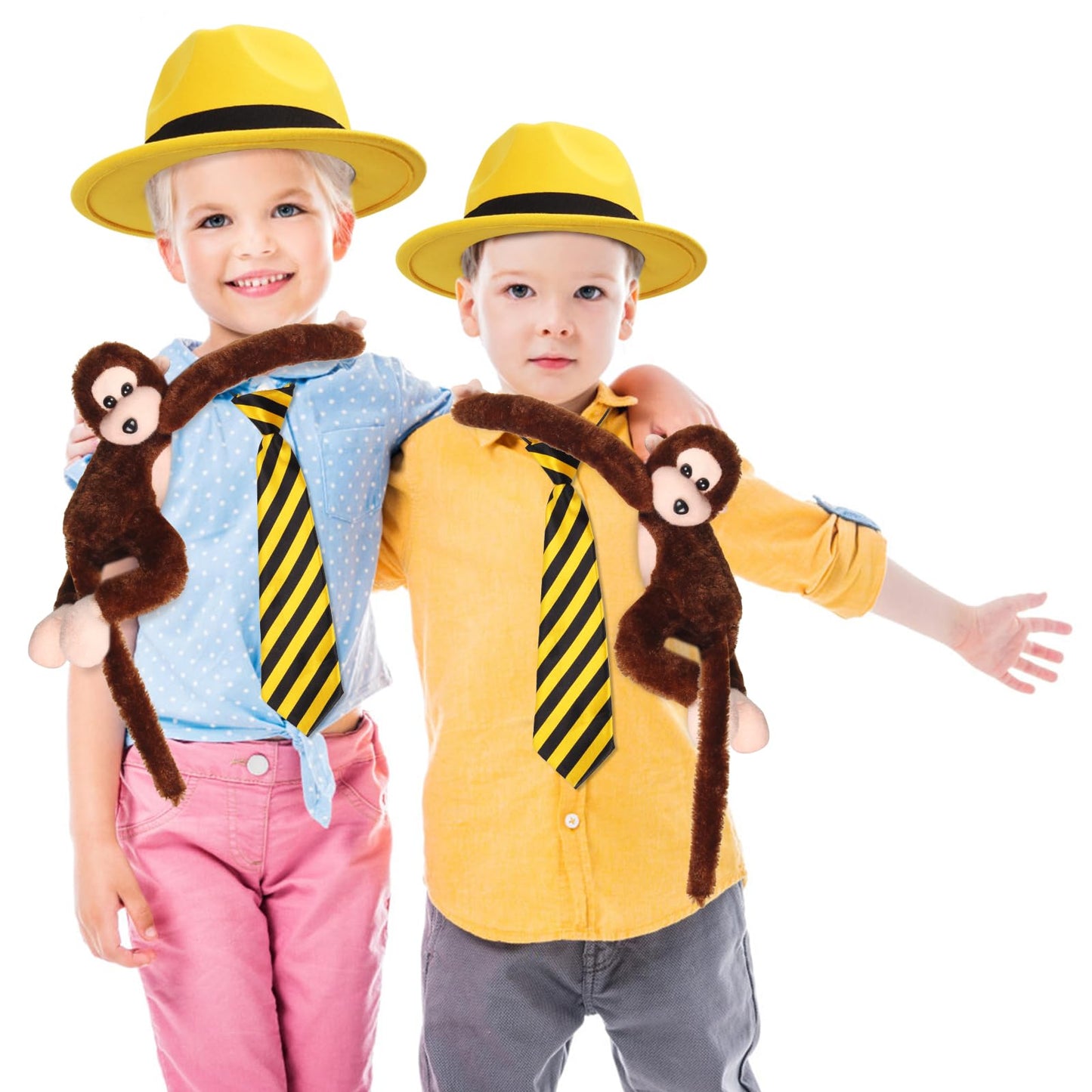 Yewong 3-Piece Kids Yellow Hat Costume Set | Fedora Hat, Hanging Monkey & Necktie (Set A)