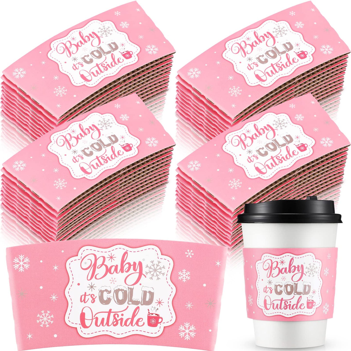 Yexiya 60 Pieces Christmas Cup Sleeves – Baby It's Cold Outside (Pink & Silver) for 12oz/16oz Cups