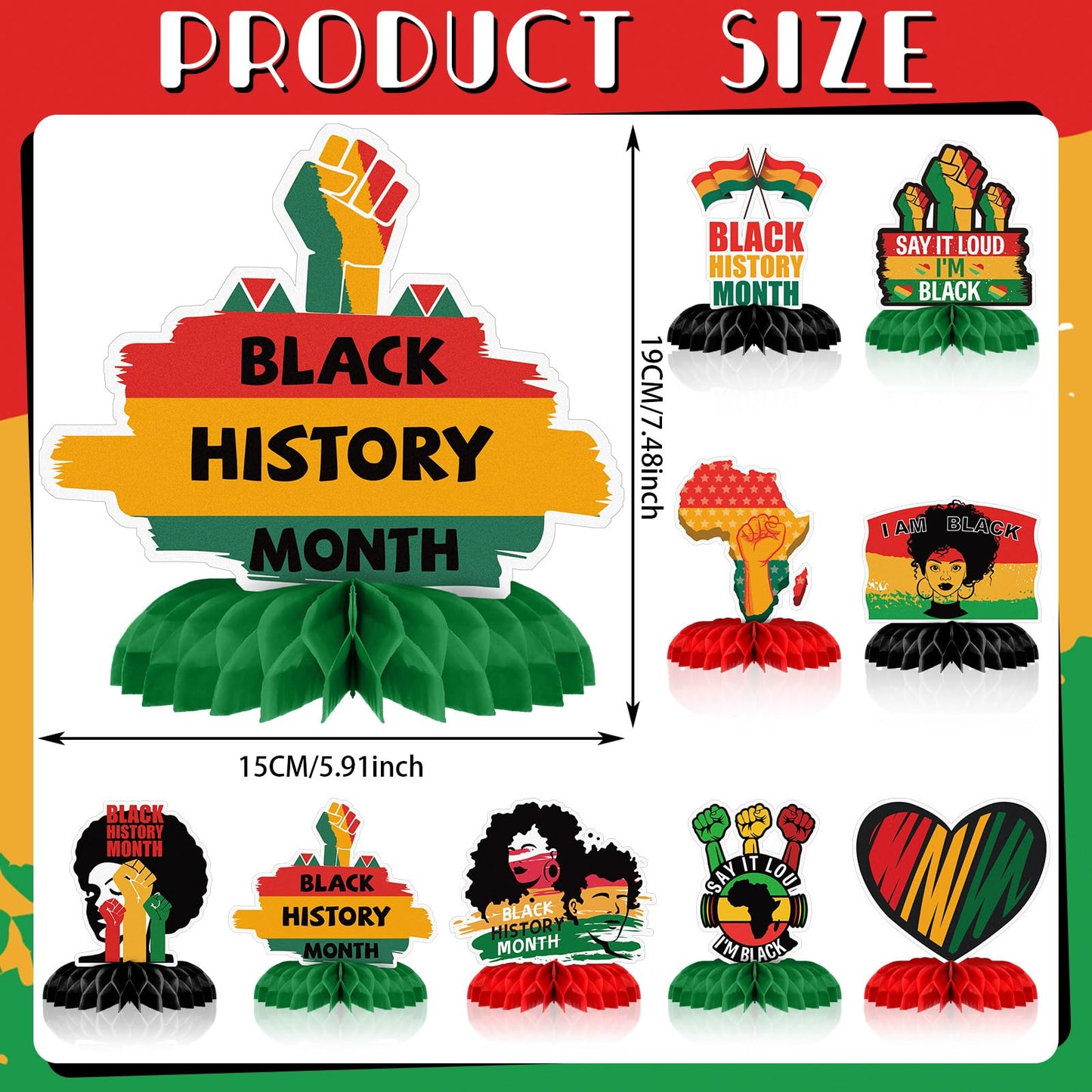 Yexiya 9 Pcs Black History Month Honeycomb Centerpieces - 3D Double-Sided Table Decor