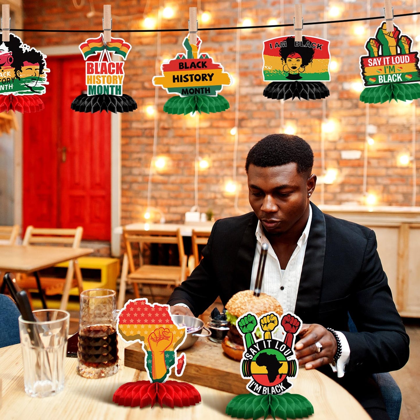 Yexiya 9 Pcs Black History Month Honeycomb Centerpieces - 3D Double-Sided Table Decor