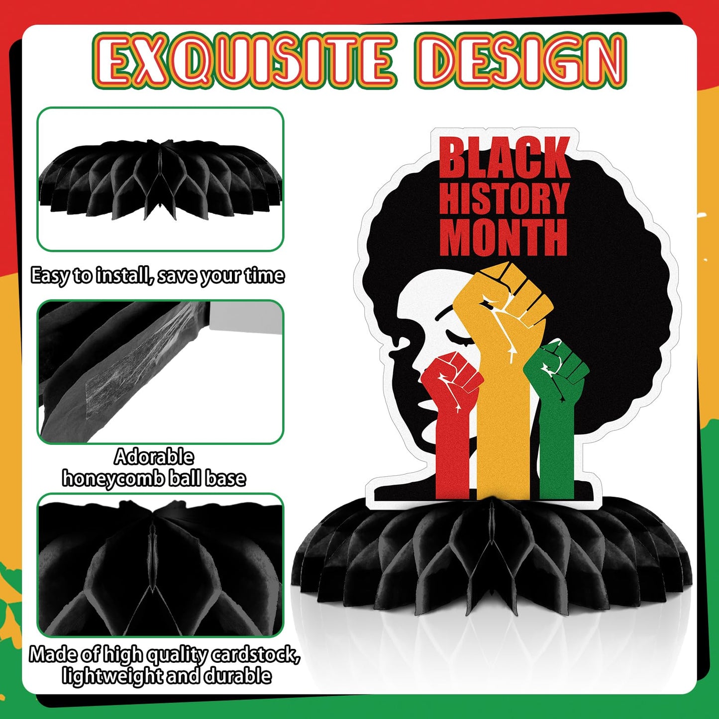 Yexiya 9 Pcs Black History Month Honeycomb Centerpieces - 3D Double-Sided Table Decor