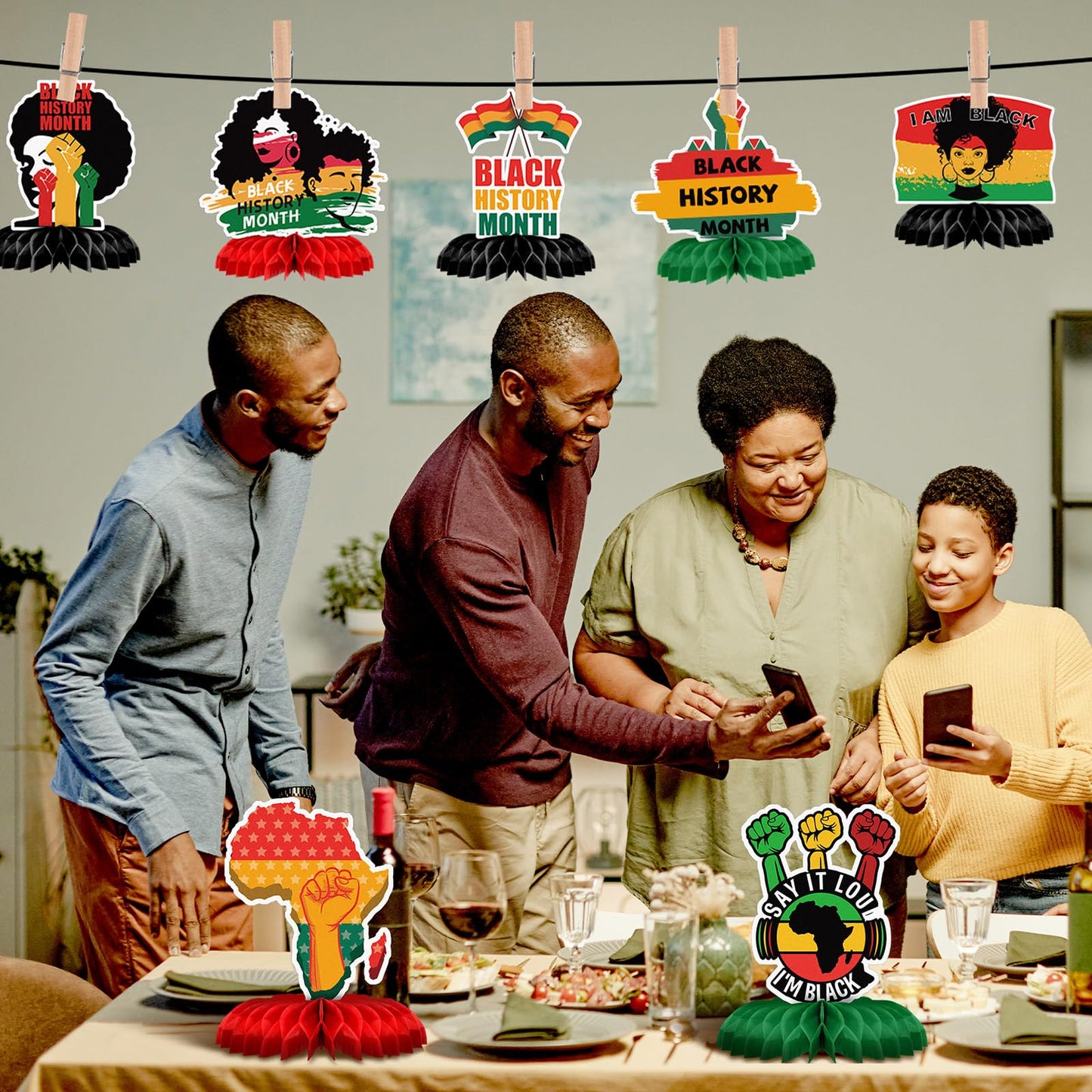 Yexiya 9 Pcs Black History Month Honeycomb Centerpieces - 3D Double-Sided Table Decor