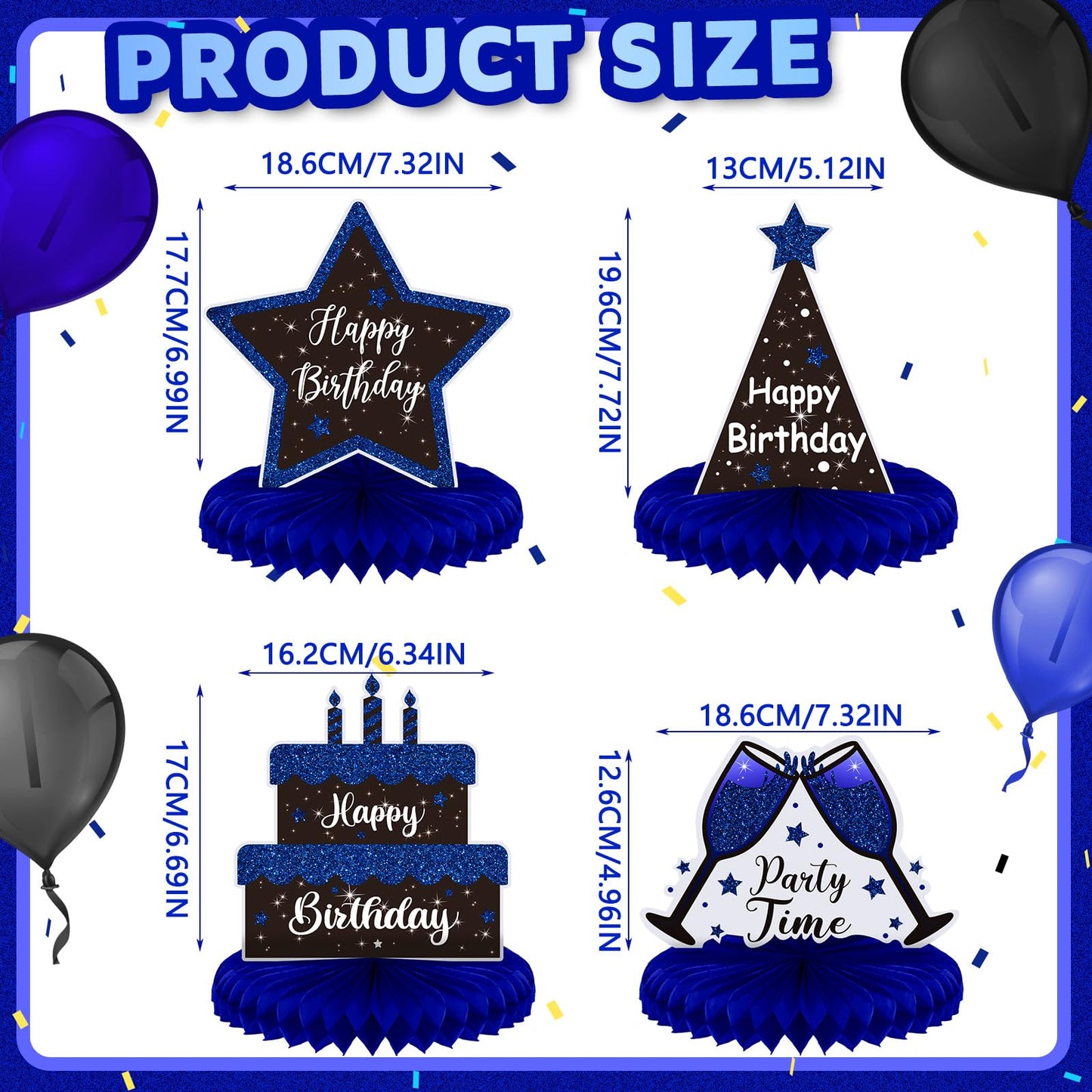 Yexiya 8 Pcs Blue & Black Birthday Centerpieces | Honeycomb Table Toppers