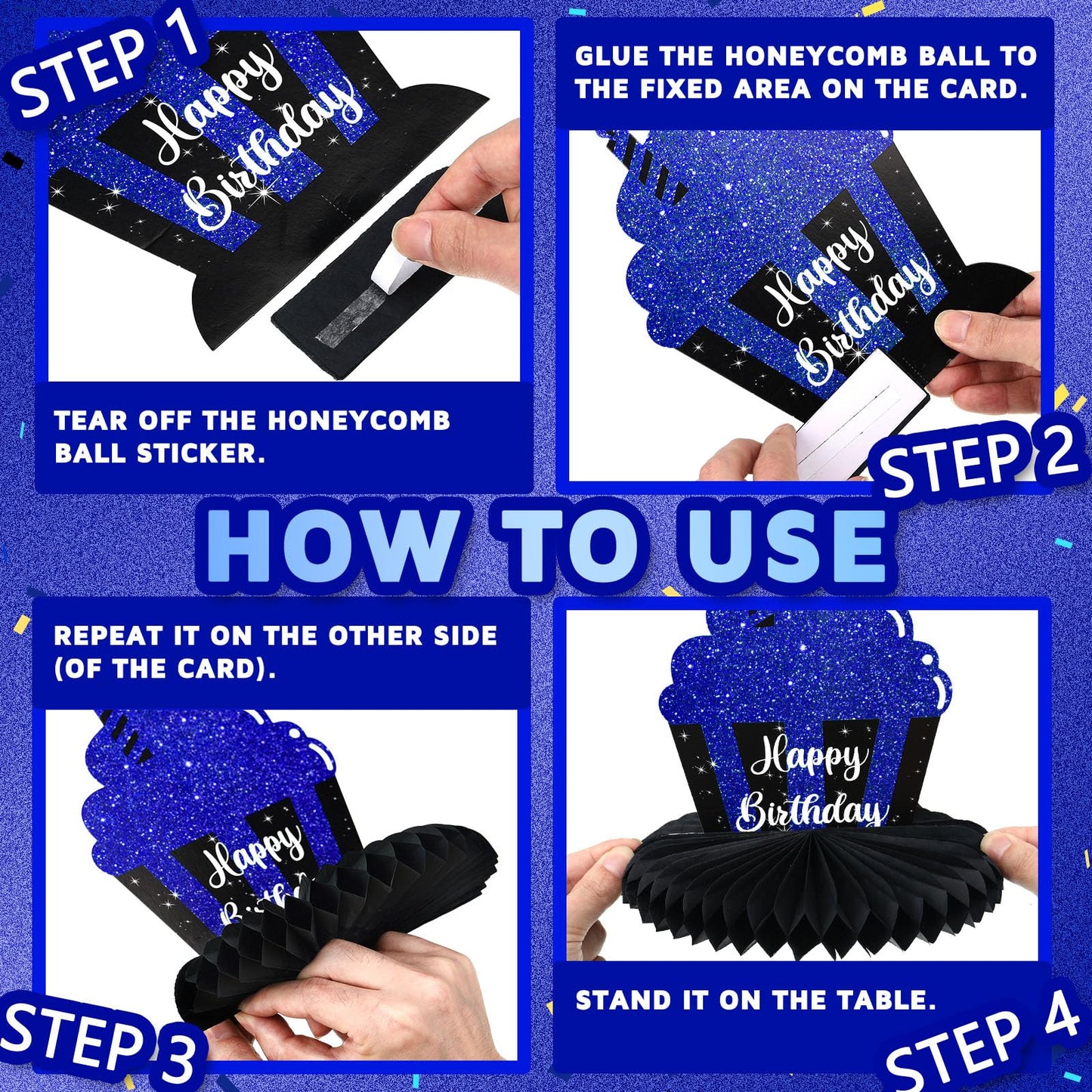 Yexiya 8 Pcs Blue & Black Birthday Centerpieces | Honeycomb Table Toppers