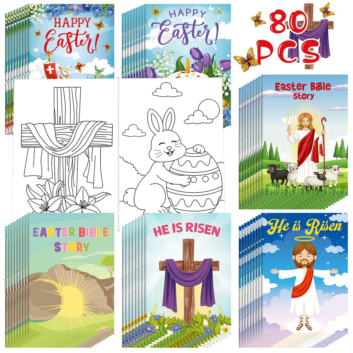 Yexiya 40 Pcs Easter Bible Coloring Books for Kids – Christian Story Coloring Gift Set