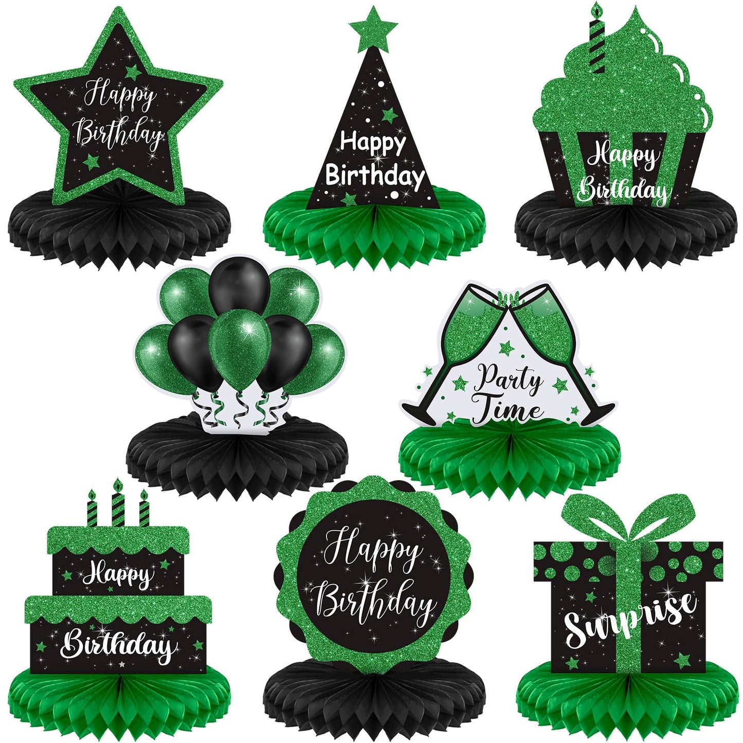 Yexiya 8 Pcs Black & Green Birthday Centerpieces – Honeycomb Table Decor