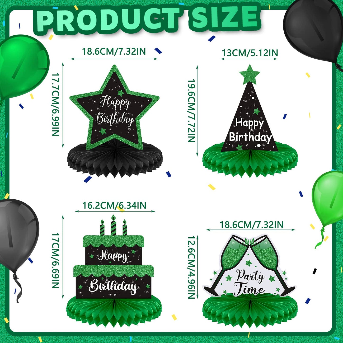Yexiya 8 Pcs Black & Green Birthday Centerpieces – Honeycomb Table Decor