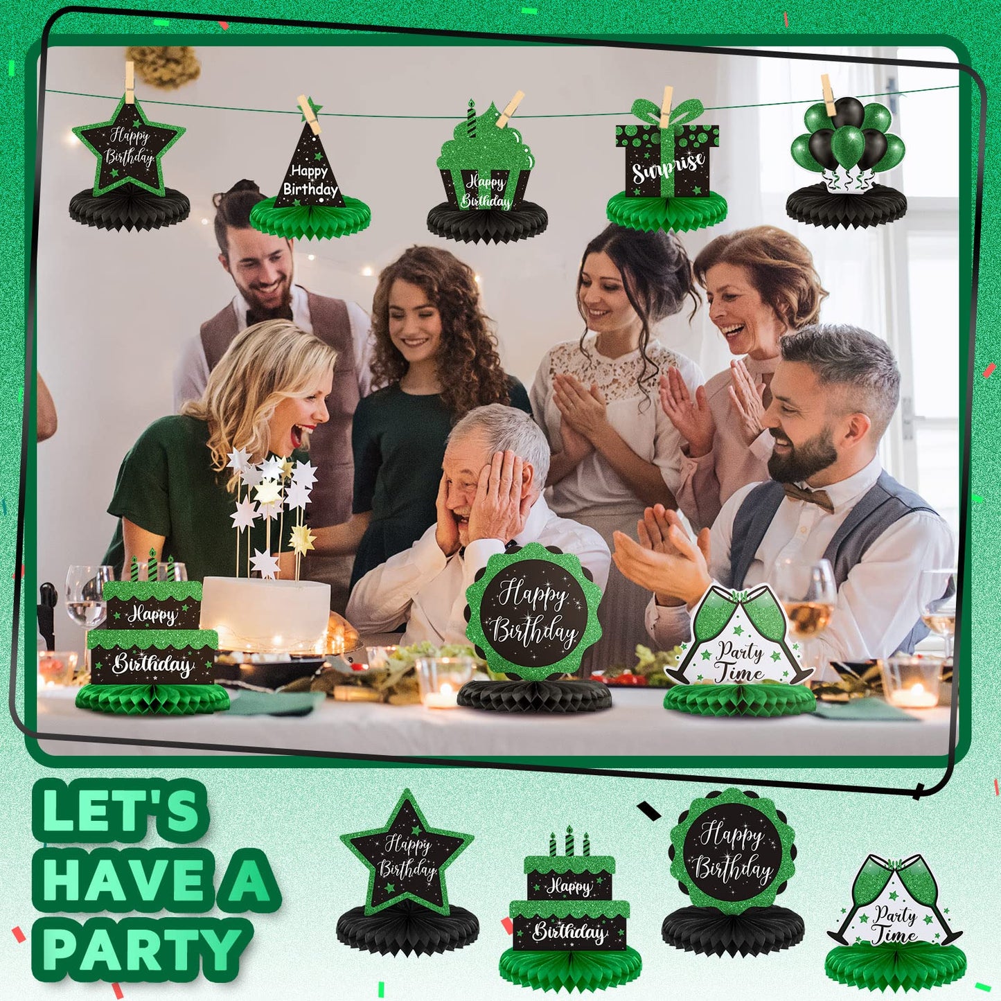 Yexiya 8 Pcs Black & Green Birthday Centerpieces – Honeycomb Table Decor