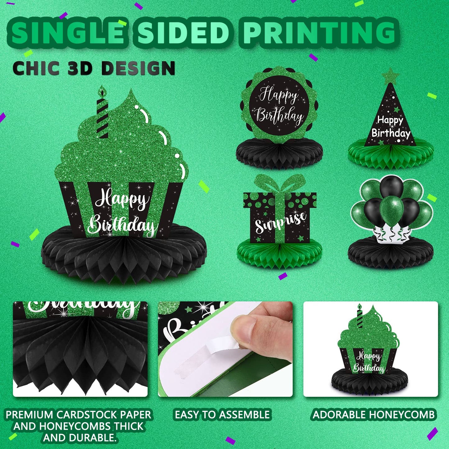 Yexiya 8 Pcs Black & Green Birthday Centerpieces – Honeycomb Table Decor